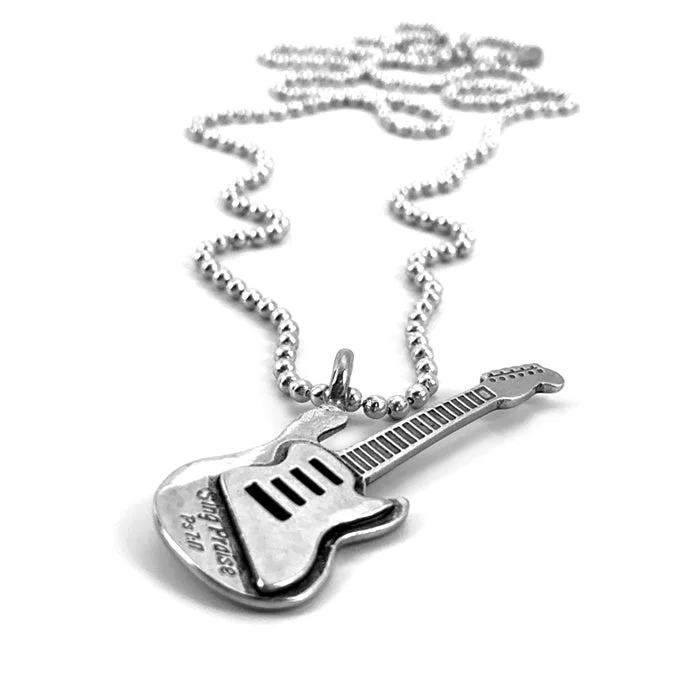 Simple Gold Bead Necklaces-Electric Guitar Sing Praise Silver Ball Chain Necklace