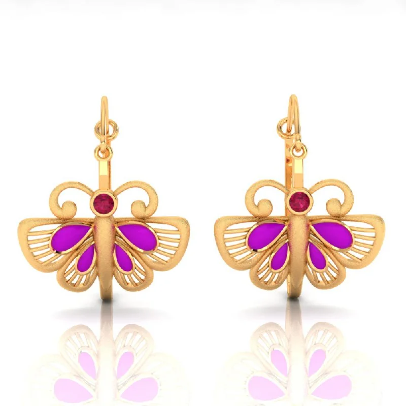 Silver Earring Cuffs-18k Classy Gold Butterfly Shaped Earrings With Red And Purple Stones