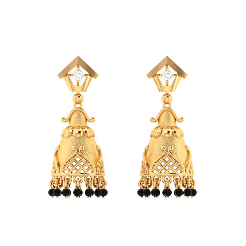 Red Gemstone Earrings-18k Traditional Gold Jhumka Earrings With Diamond From Pc Chandra Diamond Collection