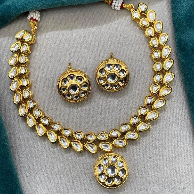 Engraved Bar Necklaces-Shagna Gold Plated Kundan Necklace Set