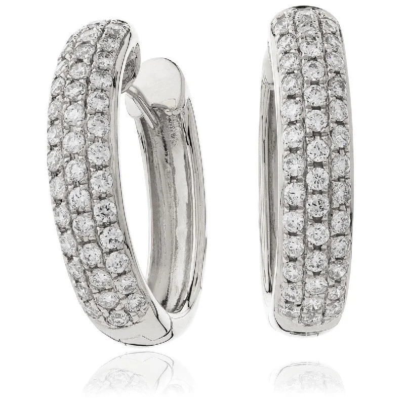 Silver Oval Earrings-DIAMOND PAVE SETTING HOOP EARRINGS IN 18K WHITE GOLD