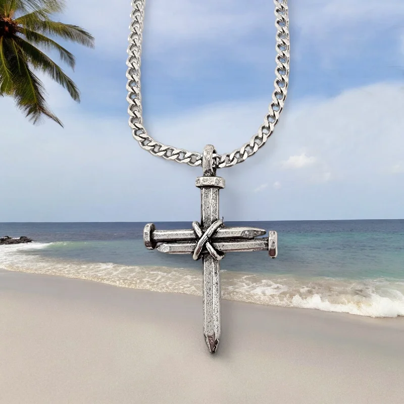 Heart-Shaped Crystal Necklaces-Nail Cross Necklace On Chain