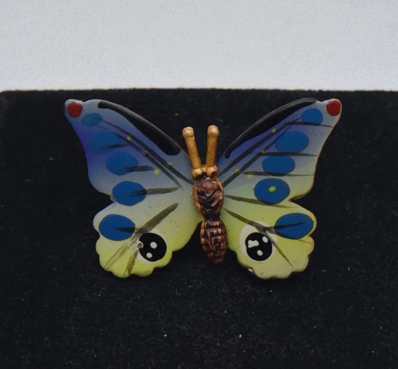 Designer Gemstone Brooch-Vintage Metal Hand Painted Butterfly Brooch