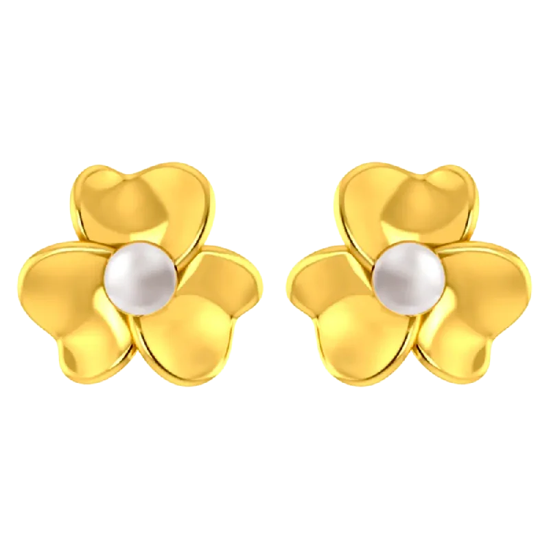 Sparkling Gem Earrings-Beautiful 14k Pair Of Gold Earrings With Gold Petals And A Pearl