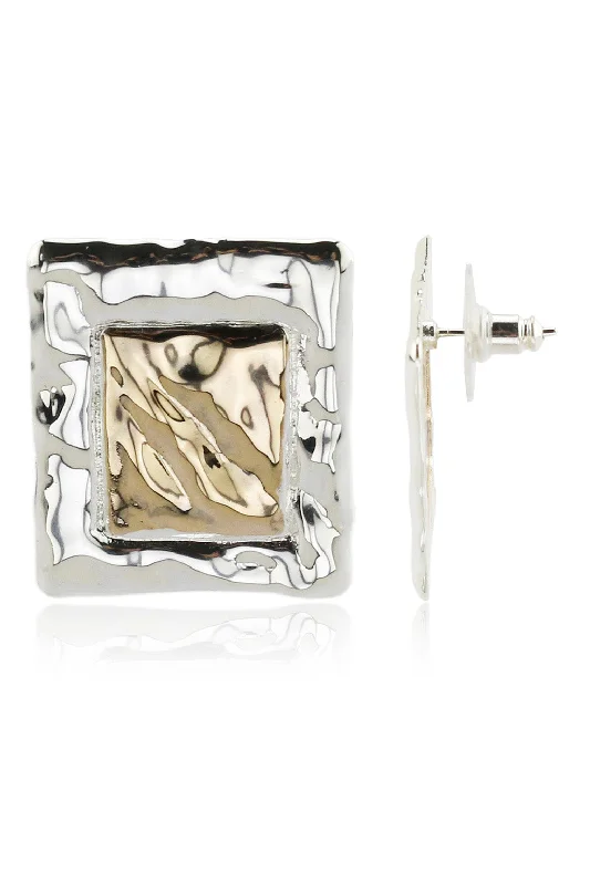 Elegant Wedding Earrings-Rowan Gold and Silver Square Earrings