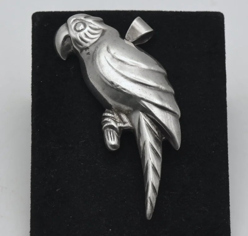 Elegant Bird Brooch-Vintage Sterling Silver Parrot Brooch/Pendant