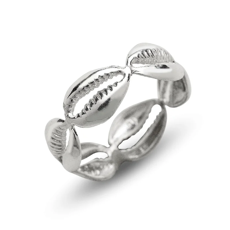 Simple Wedding Rings for Women-Cowrie Shell .925 Sterling Silver Band Ring