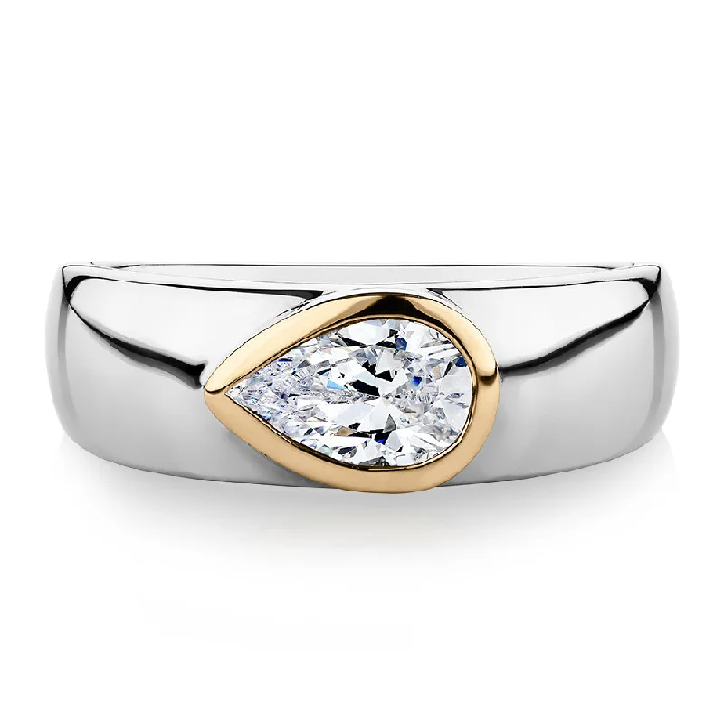 Personalized Wedding Rings-Synergy dress ring with 0.81 carats* of diamond simulants in 10 carat yellow gold and sterling silver