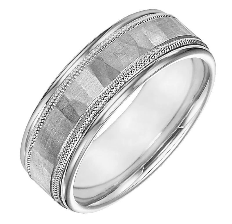 Designer Wedding Rings-Platinum & Palladium Hammered Ring w/ Millgrain Edge