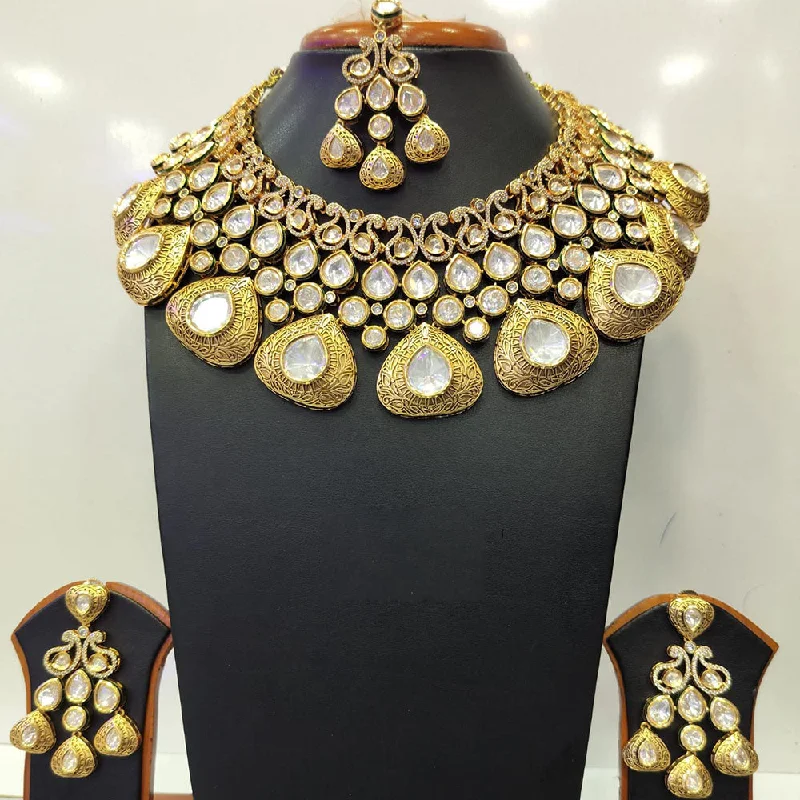 Vintage Gemstone Necklaces-Jain Jewellers Gold Plated Kundan Necklace Set