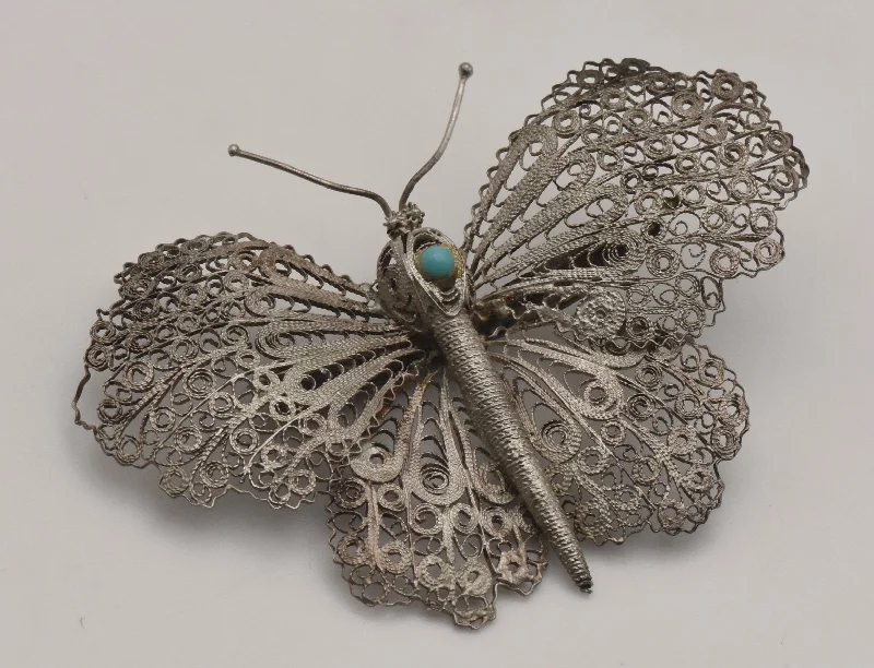 Elegant Feather Brooch-Vintage Ornate Filigree Butterfly Brooch