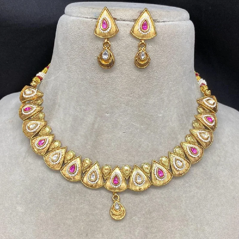 Classic Pearl Necklaces-Amoliya Jewels Gold Plated Pota Stone Pearls Necklace Set