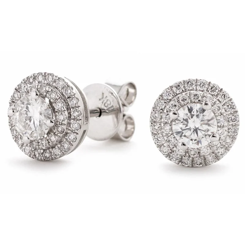 Artistic Earrings for Women-WHITE GOLD DOUBLE HALO DIAMOND EARRINGS