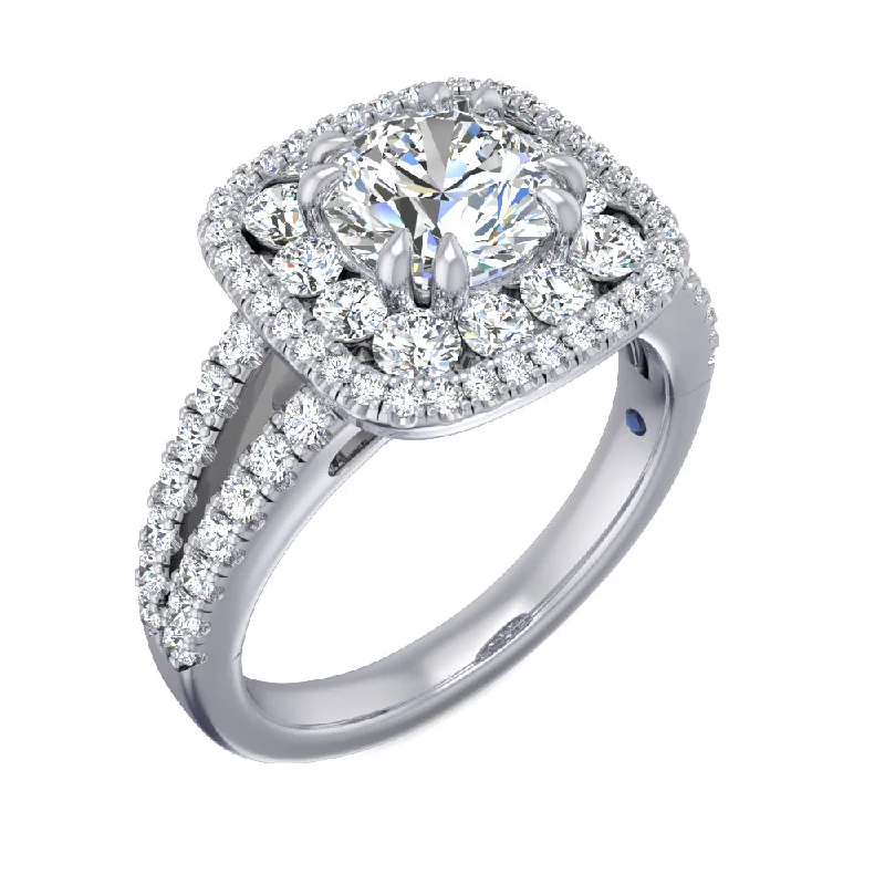 Pear-Shaped Diamond Rings-Fana Large Diamond Cushion Double Halo Engagement Ring