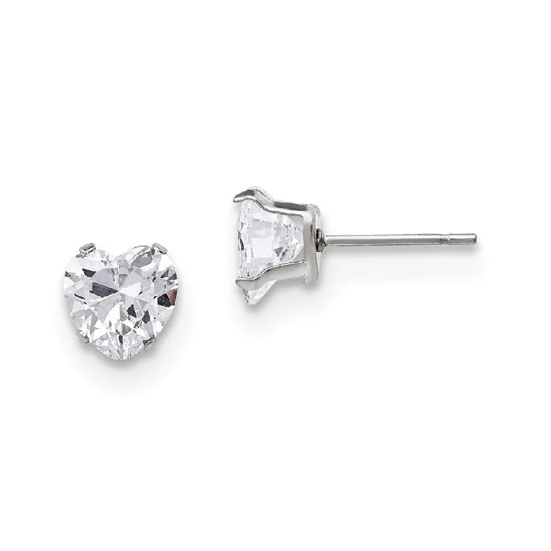 Sparkling Crystal Earrings-Stainless Steel Polished 7mm Heart CZ Stud Post Earrings