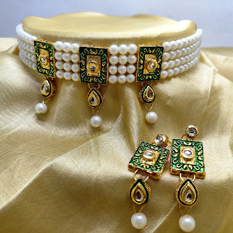 Gold Necklaces for Bridesmaids-Palak Art Gold Plated Kundan Choker Necklace Set