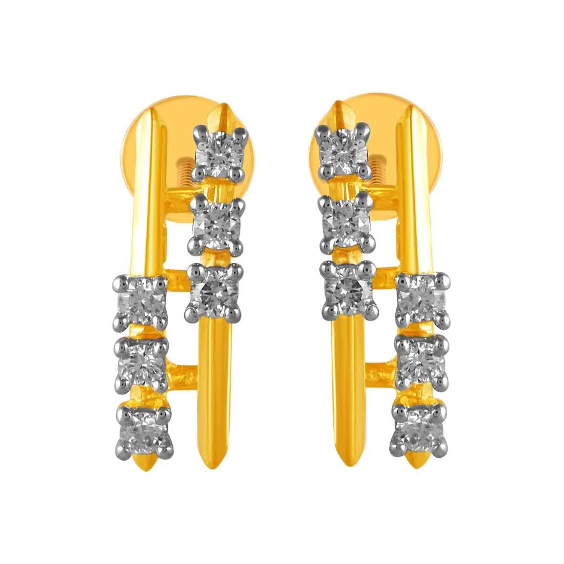 Chic Silver Hoops-14KT (585) Yellow Gold & Diamond Drop Earrings