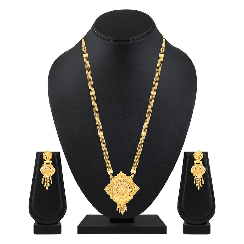 Classic Diamond Pendant Necklaces-Mahi Gold Plated Traditional Wedding Necklace Set for Women (NL1108086G)