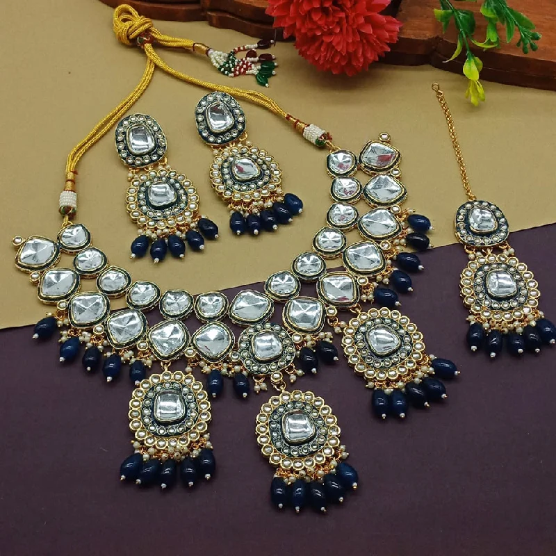 Unique Necklace Designs-Gehana Mahal Gold Plated Kundan Stone Necklace Set