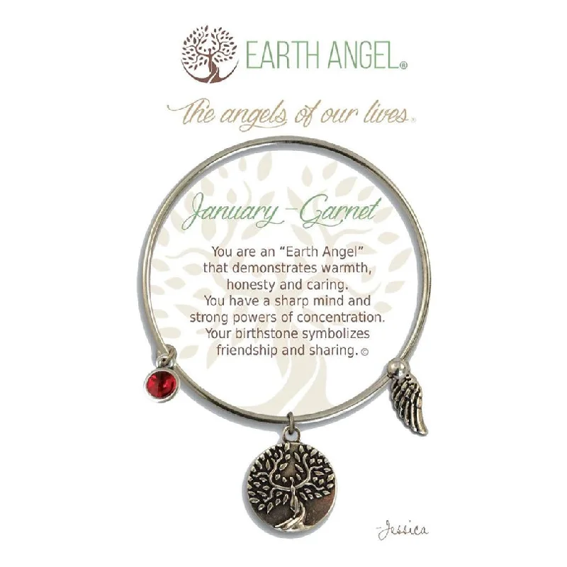 Simple Diamond Bracelets-Earth Angel : January - Garnet Birthstone Bracelet in Silver