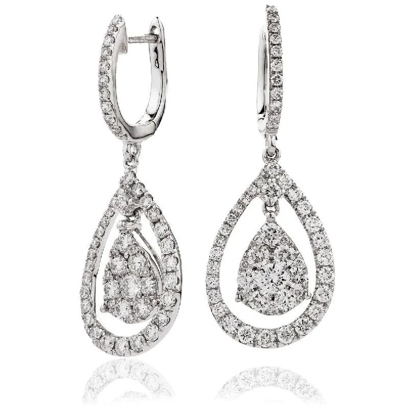 Handcrafted Pearl Earrings-DIAMOND FANCY DROP EARRING IN 18K WHITE GOLD