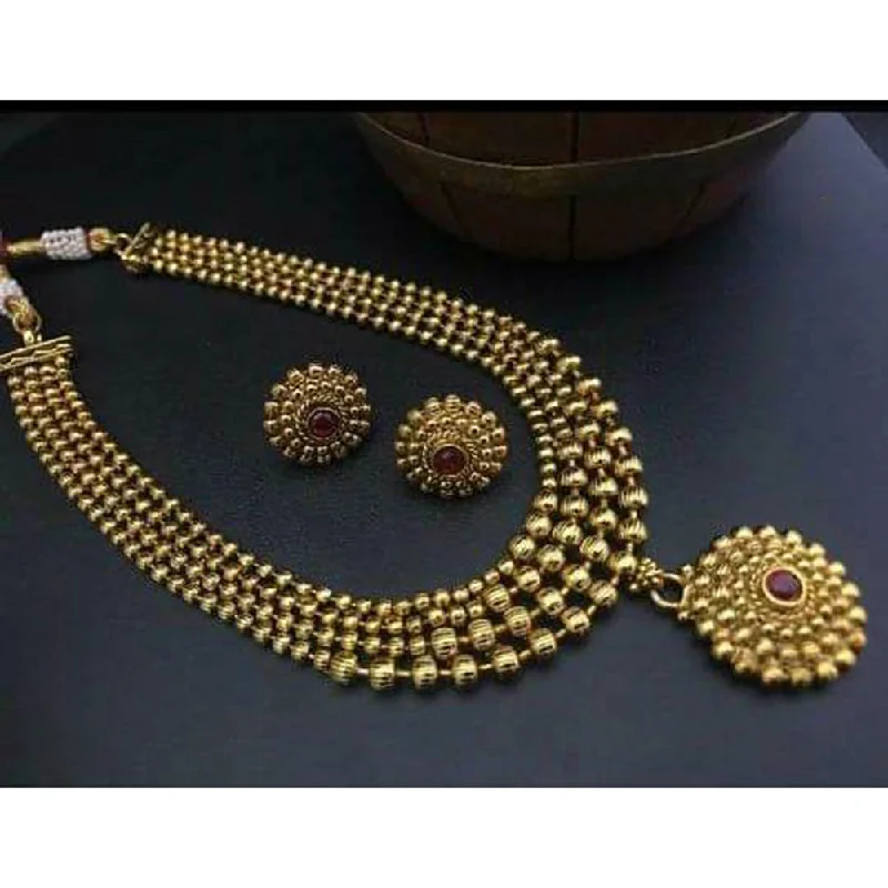 Crystal Heart Necklaces-India Art Gold Plated  Pota Stone  Necklace Set