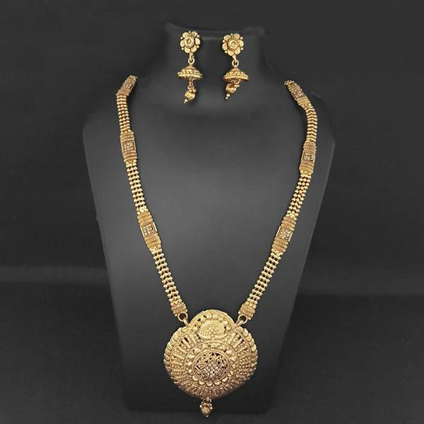 Gold Necklaces for Bridesmaids-Kriaa Gold Plated Brown Austrian Stone Necklace Set - 1109857A