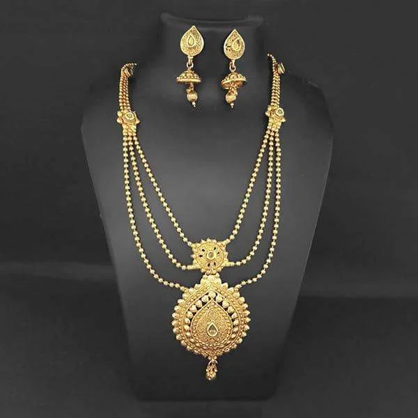 Classic Gold Necklaces-Kriaa Gold Plated Brown Kundan Necklace Set - 1109856