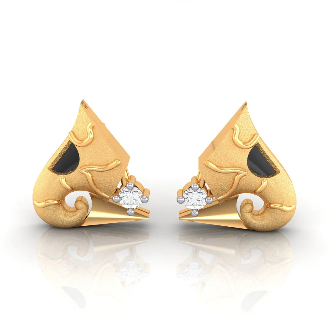 Simple Rose Gold Earrings-22k (916) Gold Earrings Elephant Trunk Studs With Black Meena And Embedded Stones