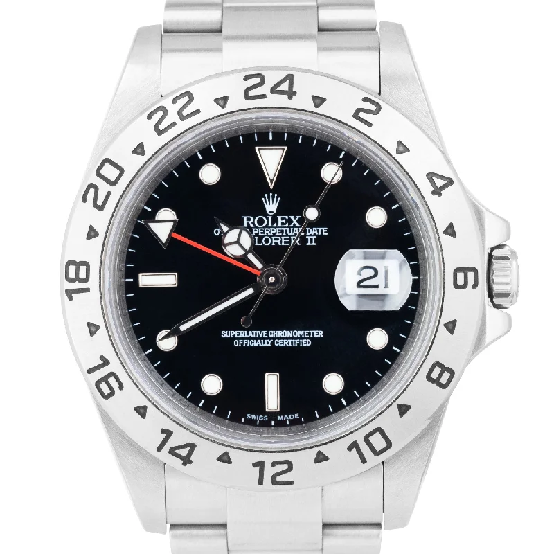 Stylish Stainless Steel Watches-REHAUT UNPOL. 3186 Rolex Explorer II Black GMT Stainless Steel 40mm Watch 16570