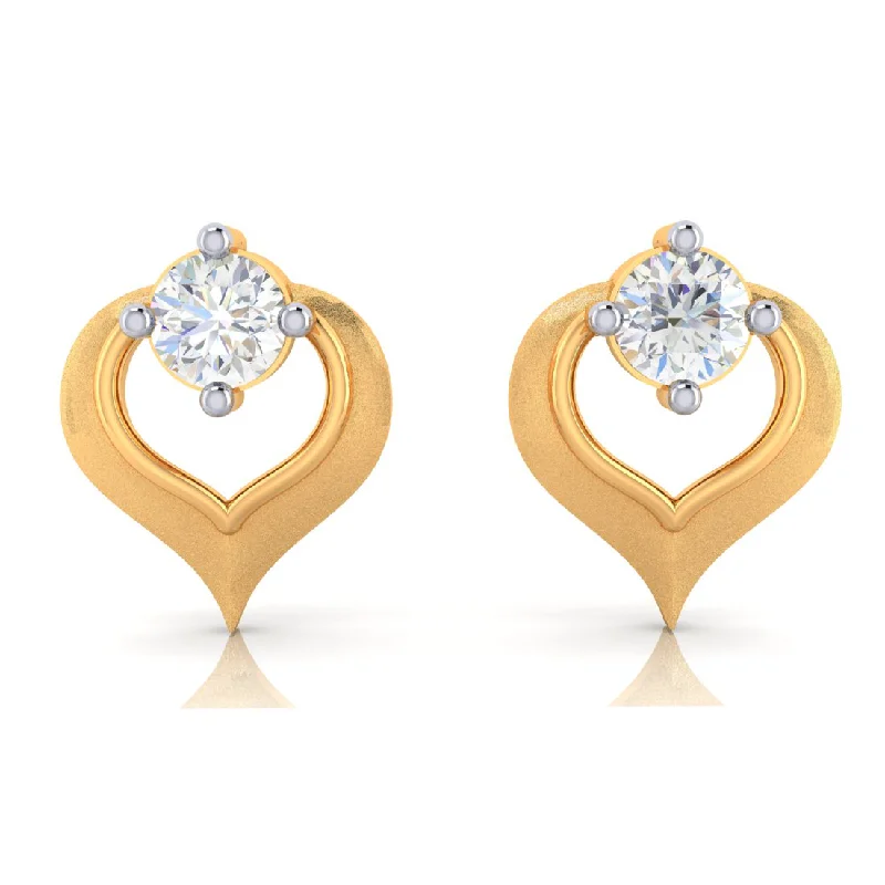 Floral Earrings for Women-14k Heart Shape American Diamond Gold Earrings