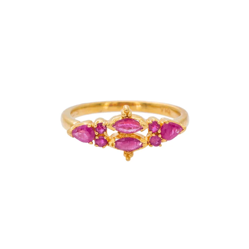 Double Band Wedding Rings-22K Yellow Gold Ruby Ring W/ Elegant Horizontal Prong Set Design