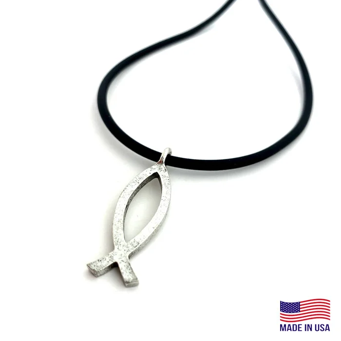 Custom Birthstone Necklaces-Ichthus Jesus Fish Silver Finish Necklace