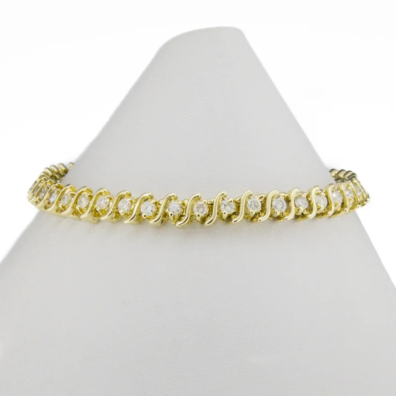 Personalized Cuff Bracelets-1.75ctw Round Diamond "S" Link 7" Tennis Bracelet in 14K Yellow Gold