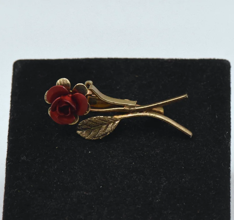 Creative Brooch with Abstract Design-Vintage Gold Tone Metal Rose Brooch