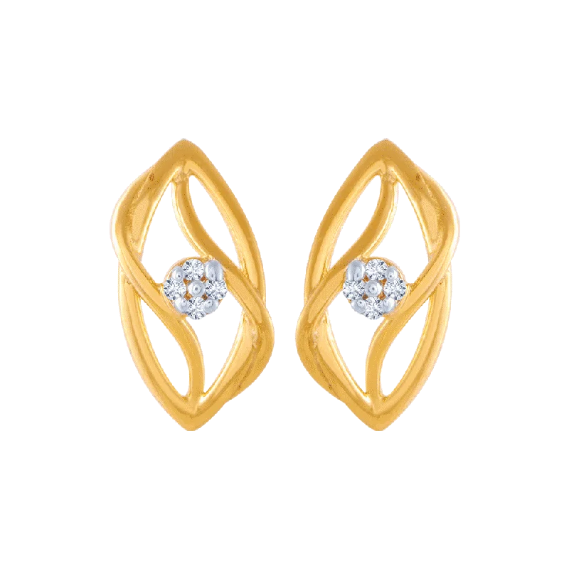 Bridal Earrings for Bridesmaids-14KT (585) Yellow Gold And American Diamond Stud Earrings For Women