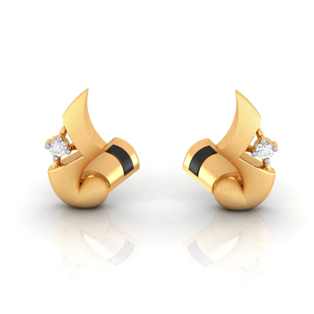 Chic Silver Stud Earrings-22k (916) Gold Earrings V Shaped Floral Studs With Black Meena And Embedded Stones