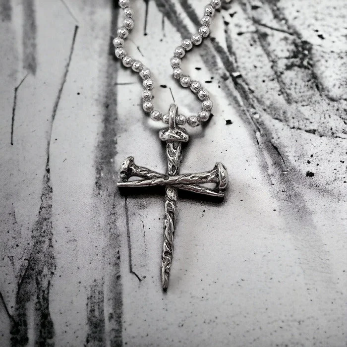 Fashionable Necklaces for Women-Rustic Nail Cross Necklace on ball chain