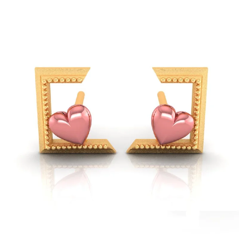 Colorful Stone Earrings-18k Hearts And Half Square Style Gold Earrings