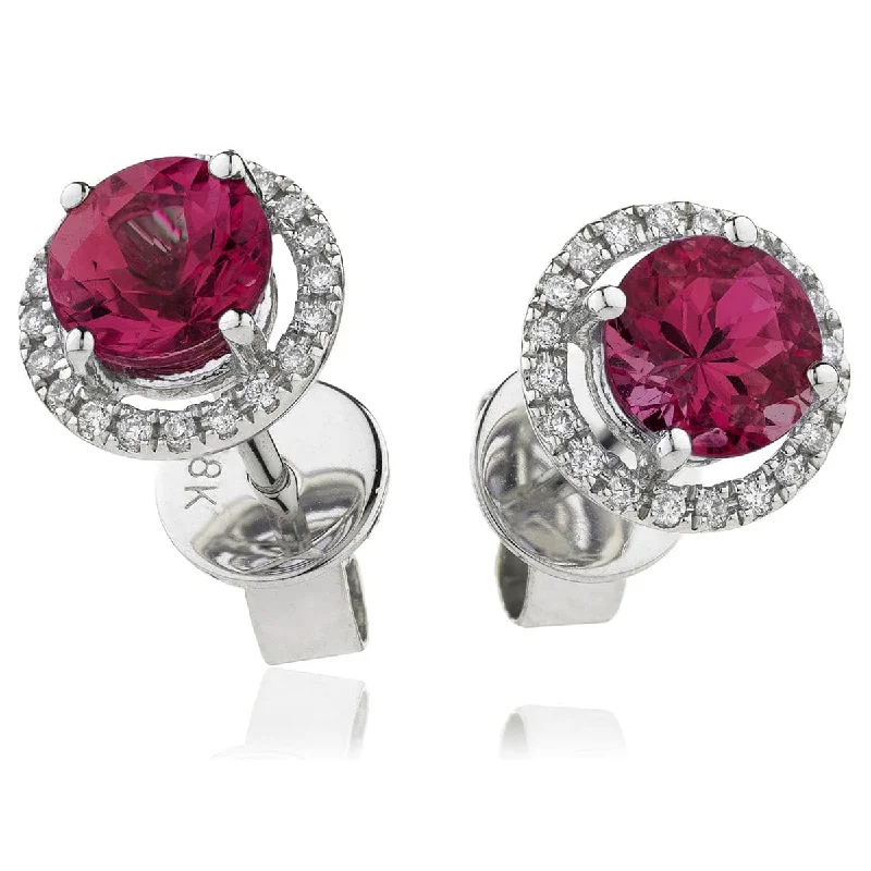 Silver Earring Cuffs-RUBY HALO STUD EARRINGS