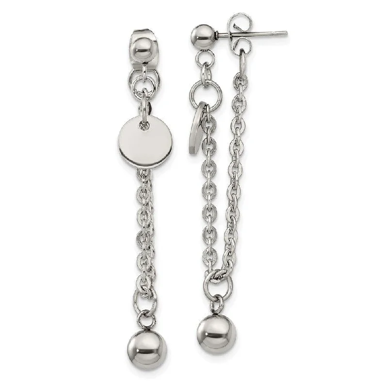 Wedding Party Earrings-Stainless Steel Polished Chain Front and Back Post Dangle Earrings