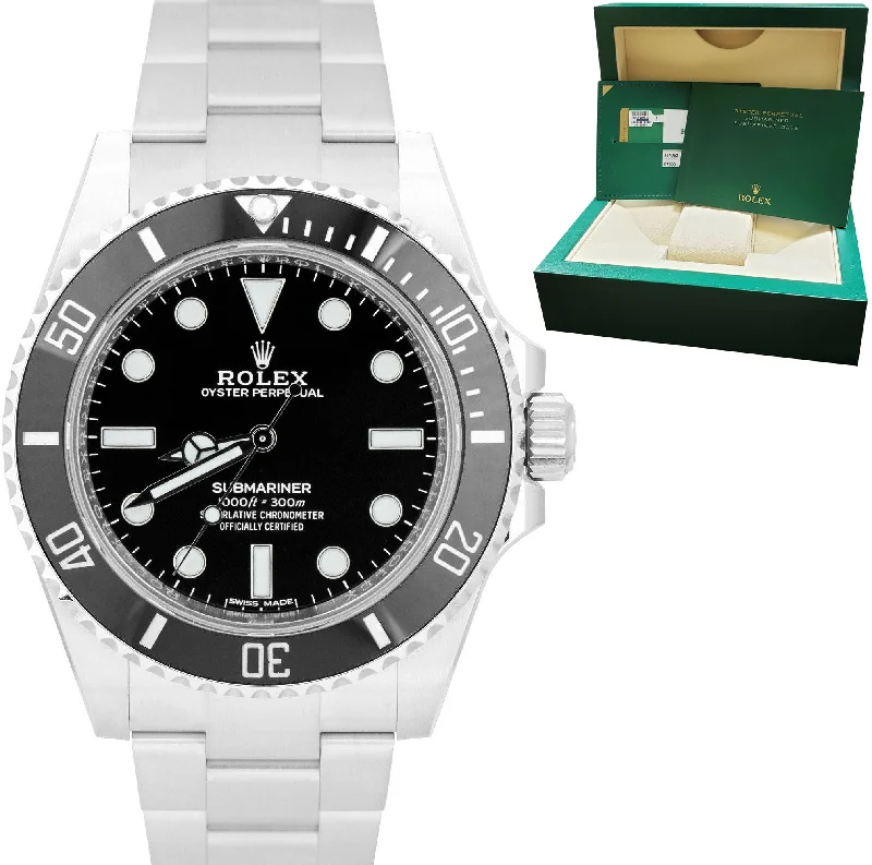 Stylish Watches with Silicone Bands-2019 Rolex Submariner No-Date Stainless 40mm Black Ceramic Dive Watch 114060 B+P