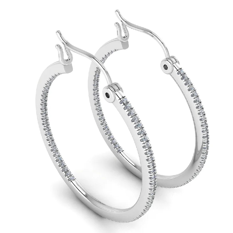 White Pearl Earrings-Natural Diamond Platinum Hoop Earrings ER1D