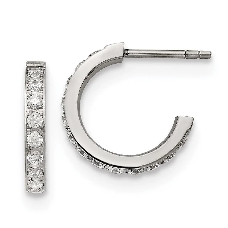 Lightweight Earrings-Stainless Steel Polished with CZ Post Hoop Earrings