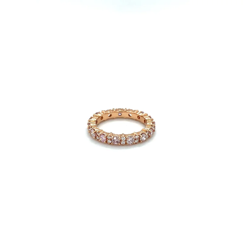 Luxury Gold Wedding Bands-18kt Rose Gold Pink and White Diamond eternity band