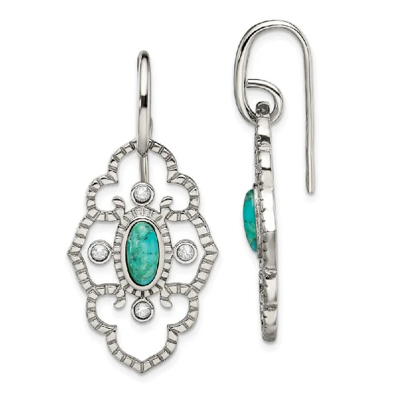 Vintage Crystal Earrings-Stainless Steel Polished Imi. Turquoise & CZ Dangle Earrings