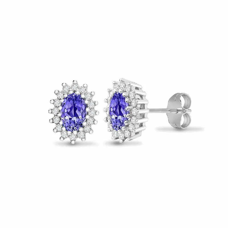 Sparkling Drop Earrings-TANZANITE HALO STUD EARRINGS IN 9K WHITE GOLD