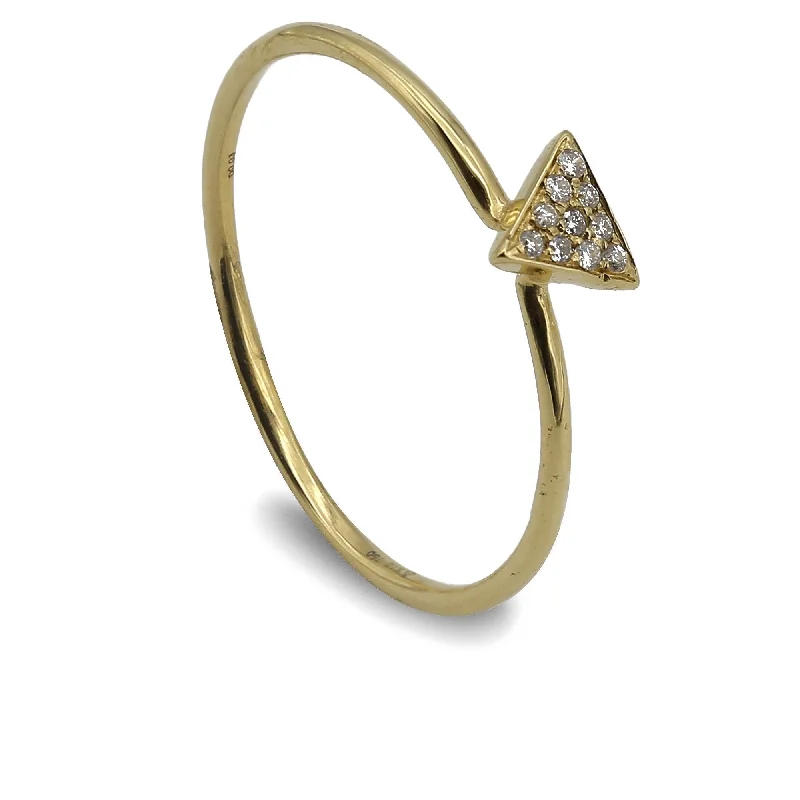 Oval Diamond Rings-Minimalist 0.03 CT Traingualar Shaped Diamond Ring in 18K Yellow Gold