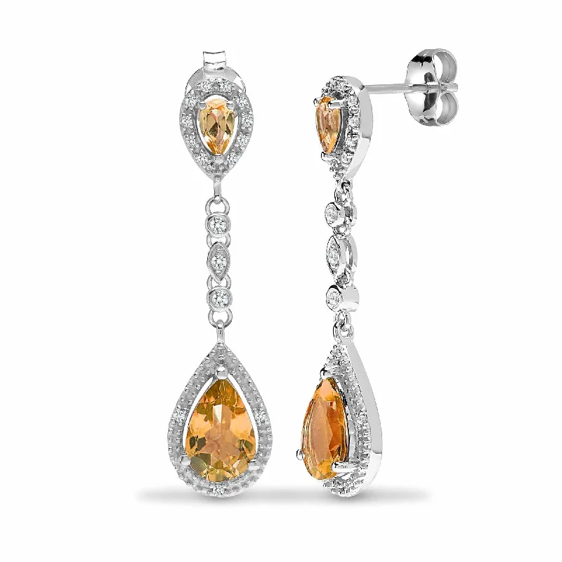 Eco-Conscious Earrings-CITRINE DROP EARRINGS IN 9K WHITE GOLD