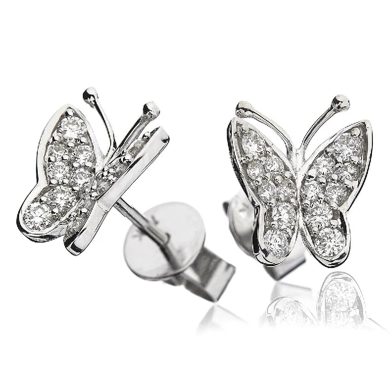 Golden Crystal Earrings-DIAMOND BUTTERFLY STUD EARRINGS